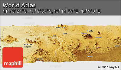 Physical Panoramic Map of the Area around 14° 26' 6" S, 13° 40' 30" E