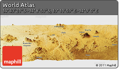 Physical Panoramic Map of the Area around 14° 26' 6" S, 13° 40' 30" E