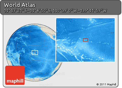 Shaded Relief Location Map of the Area around 14° 26' 6" S, 140° 10' 30" W