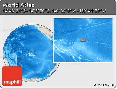 Shaded Relief Location Map of the Area around 14° 26' 6" S, 140° 10' 30" W