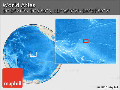Shaded Relief Location Map of the Area around 14° 26' 6" S, 140° 10' 30" W