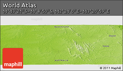 Physical Panoramic Map of the Area around 14° 26' 6" S, 142° 52' 30" E