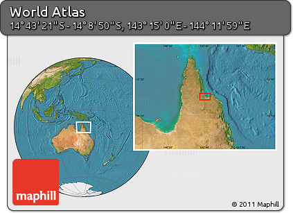 Satellite Location Map of the Area around 14° 26' 6" S, 143° 43' 29" E