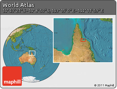 Satellite Location Map of the Area around 14° 26' 6" S, 143° 43' 29" E