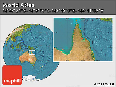 Satellite Location Map of the Area around 14° 26' 6" S, 143° 43' 29" E