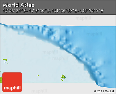 Physical 3D Map of the Area around 14° 26' 6" S, 145° 25' 30" E