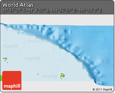 Physical 3D Map of the Area around 14° 26' 6" S, 145° 25' 30" E