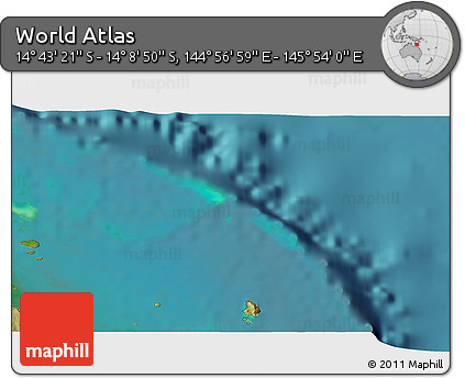Satellite 3D Map of the Area around 14° 26' 6" S, 145° 25' 30" E
