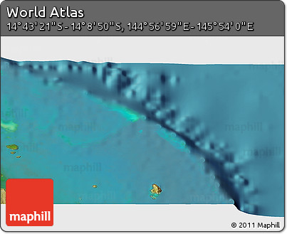 Satellite 3D Map of the Area around 14° 26' 6" S, 145° 25' 30" E