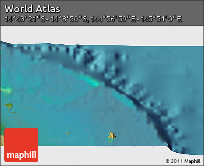 Satellite 3D Map of the Area around 14° 26' 6" S, 145° 25' 30" E