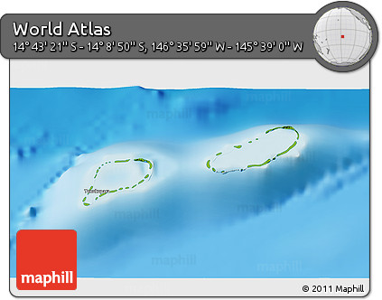 Physical 3D Map of the Area around 14° 26' 6" S, 146° 7' 30" W