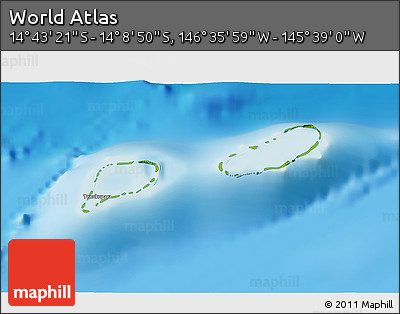 Physical 3D Map of the Area around 14° 26' 6" S, 146° 7' 30" W