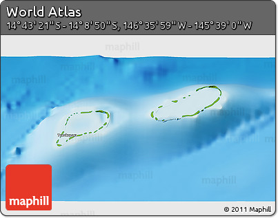 Physical 3D Map of the Area around 14° 26' 6" S, 146° 7' 30" W