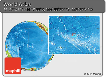 Physical Location Map of the Area around 14° 26' 6" S, 146° 7' 30" W