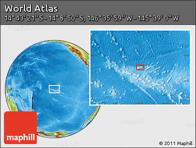 Physical Location Map of the Area around 14° 26' 6" S, 146° 7' 30" W