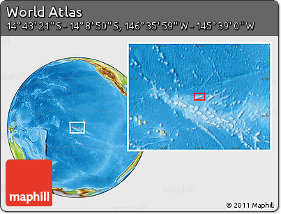 Physical Location Map of the Area around 14° 26' 6" S, 146° 7' 30" W