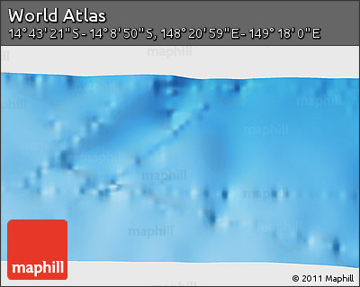 Physical 3D Map of the Area around 14° 26' 6" S, 148° 49' 29" E