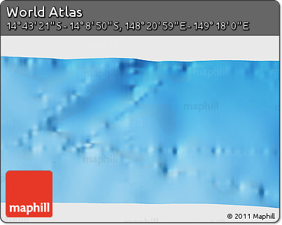 Physical 3D Map of the Area around 14° 26' 6" S, 148° 49' 29" E