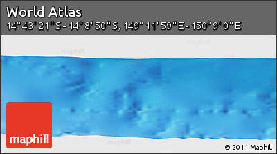 Physical Panoramic Map of the Area around 14° 26' 6" S, 149° 40' 30" E
