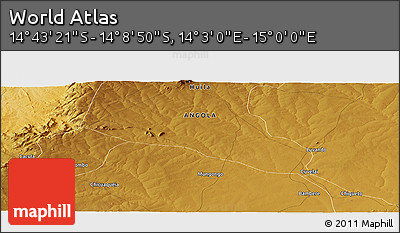 Physical Panoramic Map of the Area around 14° 26' 6" S, 14° 31' 30" E