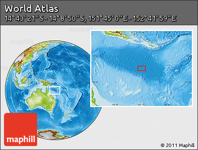 Physical Location Map of the Area around 14° 26' 6" S, 152° 13' 29" E