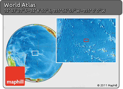 Physical Location Map of the Area around 14° 26' 6" S, 155° 28' 29" W