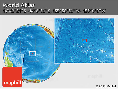 Physical Location Map of the Area around 14° 26' 6" S, 155° 28' 29" W