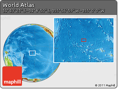Physical Location Map of the Area around 14° 26' 6" S, 155° 28' 29" W