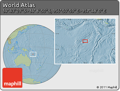 Savanna Style Location Map of the Area around 14° 26' 6" S, 157° 19' 29" E, hill shading
