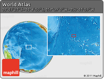 Physical Location Map of the Area around 14° 26' 6" S, 157° 10' 30" W