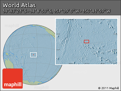 Savanna Style Location Map of the Area around 14° 26' 6" S, 157° 10' 30" W, hill shading
