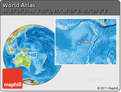 Physical Location Map of the Area around 14° 26' 6" S, 158° 10' 30" E