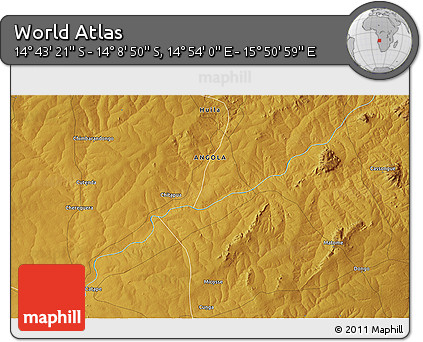 Physical 3D Map of the Area around 14° 26' 6" S, 15° 22' 30" E