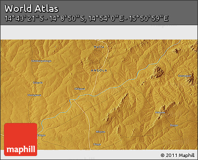 Physical 3D Map of the Area around 14° 26' 6" S, 15° 22' 30" E