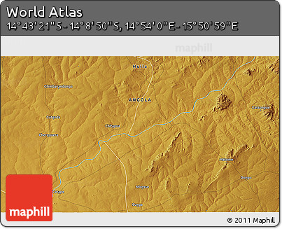 Physical 3D Map of the Area around 14° 26' 6" S, 15° 22' 30" E