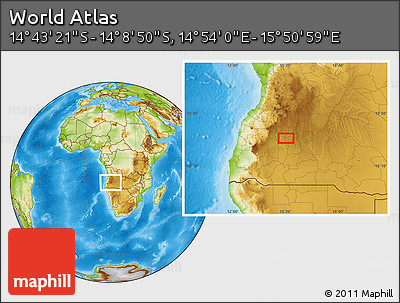 Physical Location Map of the Area around 14° 26' 6" S, 15° 22' 30" E