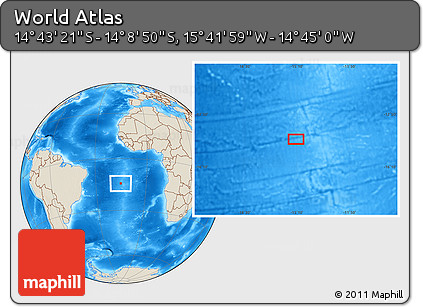 Shaded Relief Location Map of the Area around 14° 26' 6" S, 15° 13' 29" W
