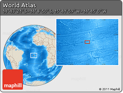 Shaded Relief Location Map of the Area around 14° 26' 6" S, 15° 13' 29" W