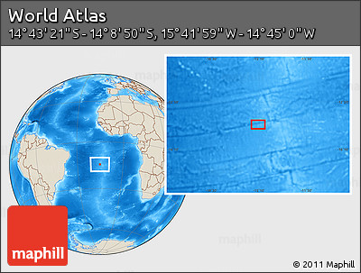 Shaded Relief Location Map of the Area around 14° 26' 6" S, 15° 13' 29" W