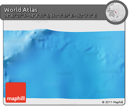 Physical 3D Map of the Area around 14° 26' 6" S, 161° 34' 29" E