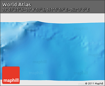 Physical 3D Map of the Area around 14° 26' 6" S, 161° 34' 29" E