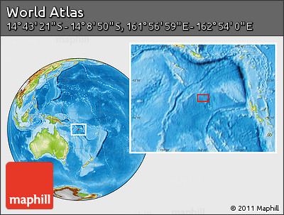 Physical Location Map of the Area around 14° 26' 6" S, 162° 25' 30" E