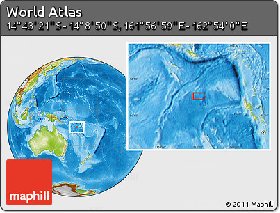 Physical Location Map of the Area around 14° 26' 6" S, 162° 25' 30" E