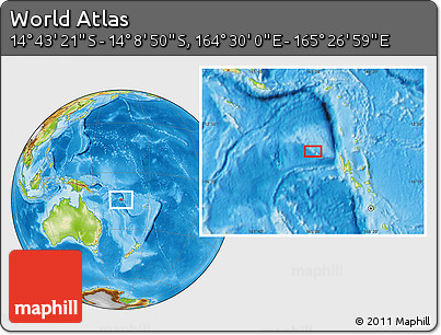 Physical Location Map of the Area around 14° 26' 6" S, 164° 58' 29" E