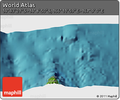 Satellite 3D Map of the Area around 14° 26' 6" S, 166° 40' 30" E