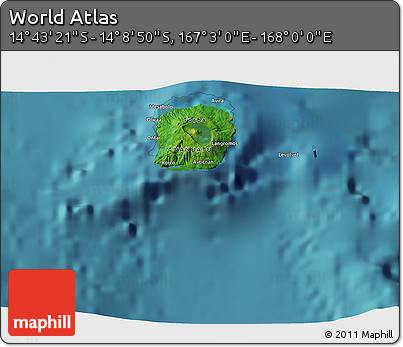 Satellite 3D Map of the Area around 14° 26' 6" S, 167° 31' 30" E