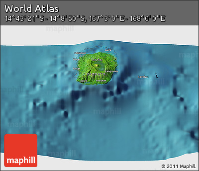 Satellite 3D Map of the Area around 14° 26' 6" S, 167° 31' 30" E