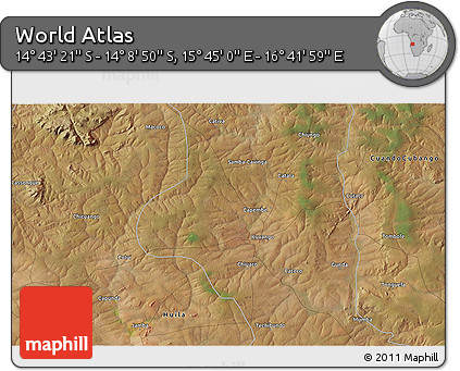 Satellite 3D Map of the Area around 14° 26' 6" S, 16° 13' 30" E