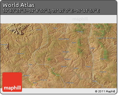 Satellite 3D Map of the Area around 14° 26' 6" S, 16° 13' 30" E