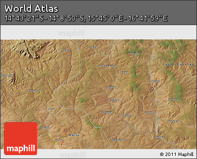 Satellite 3D Map of the Area around 14° 26' 6" S, 16° 13' 30" E